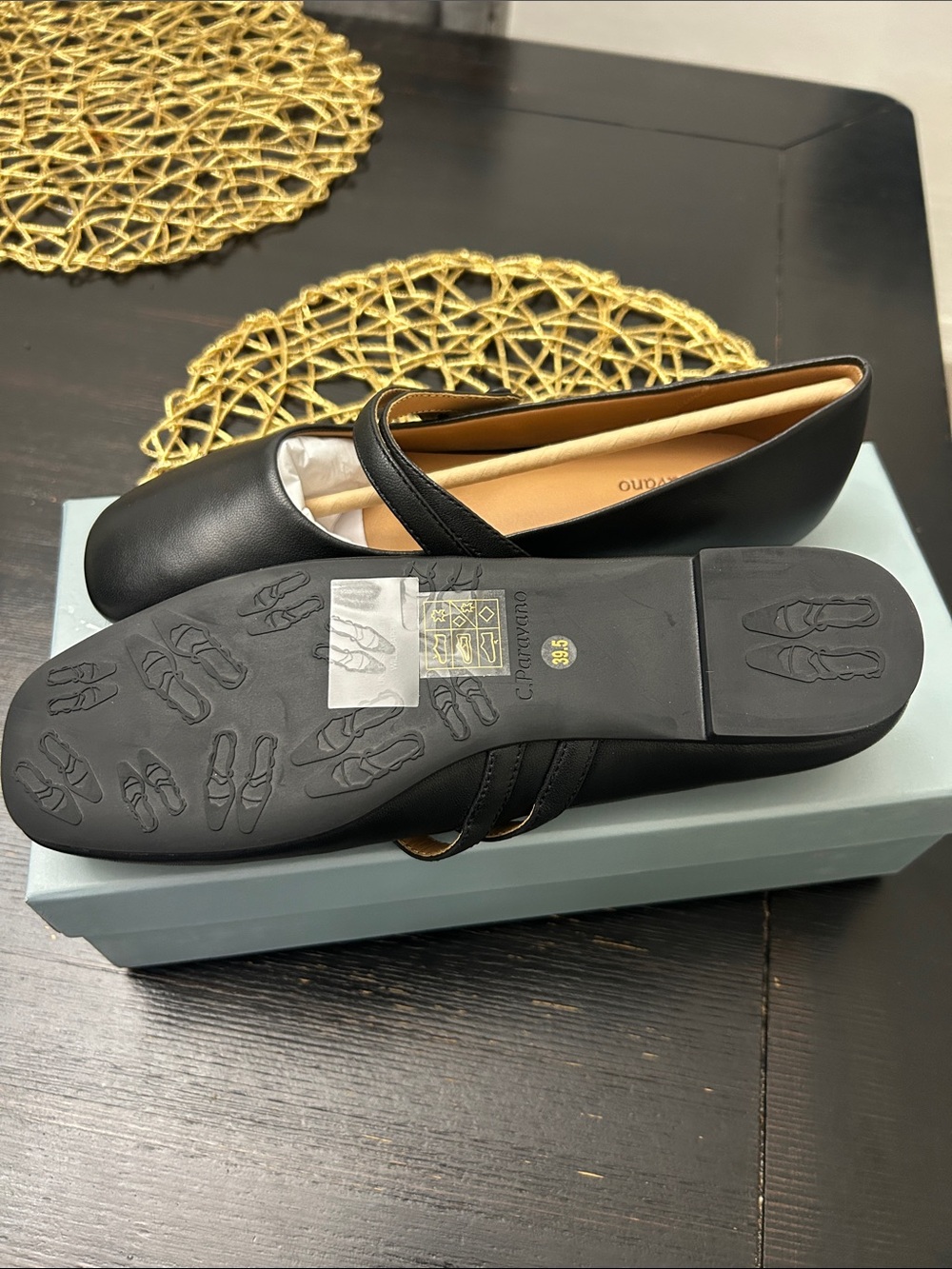 C.Paravano Genuine Leather Women's Flats Mary Jane Flats Square Toe Shoes 39.5 - Picture 9 of 10